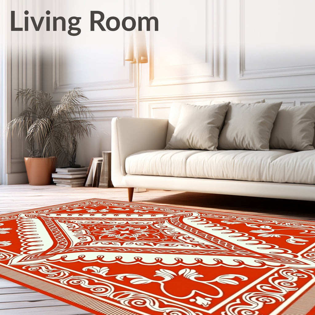 Vibrant Red Scrollwork Medallion Rug