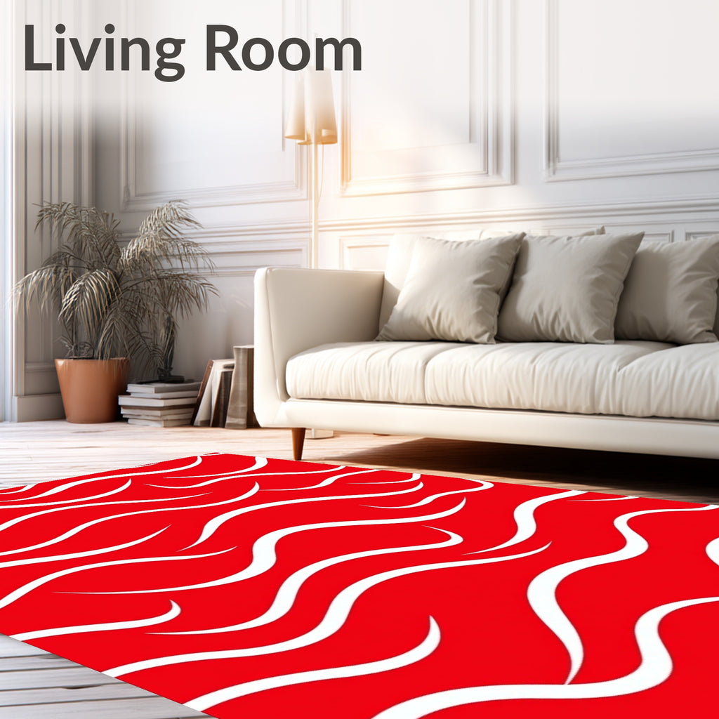 Crimson White Flowing Wave Rug