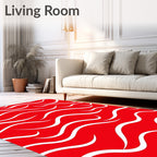 Crimson White Flowing Wave Rug