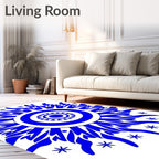 Vibrant Blue Sunburst Mandala Rug