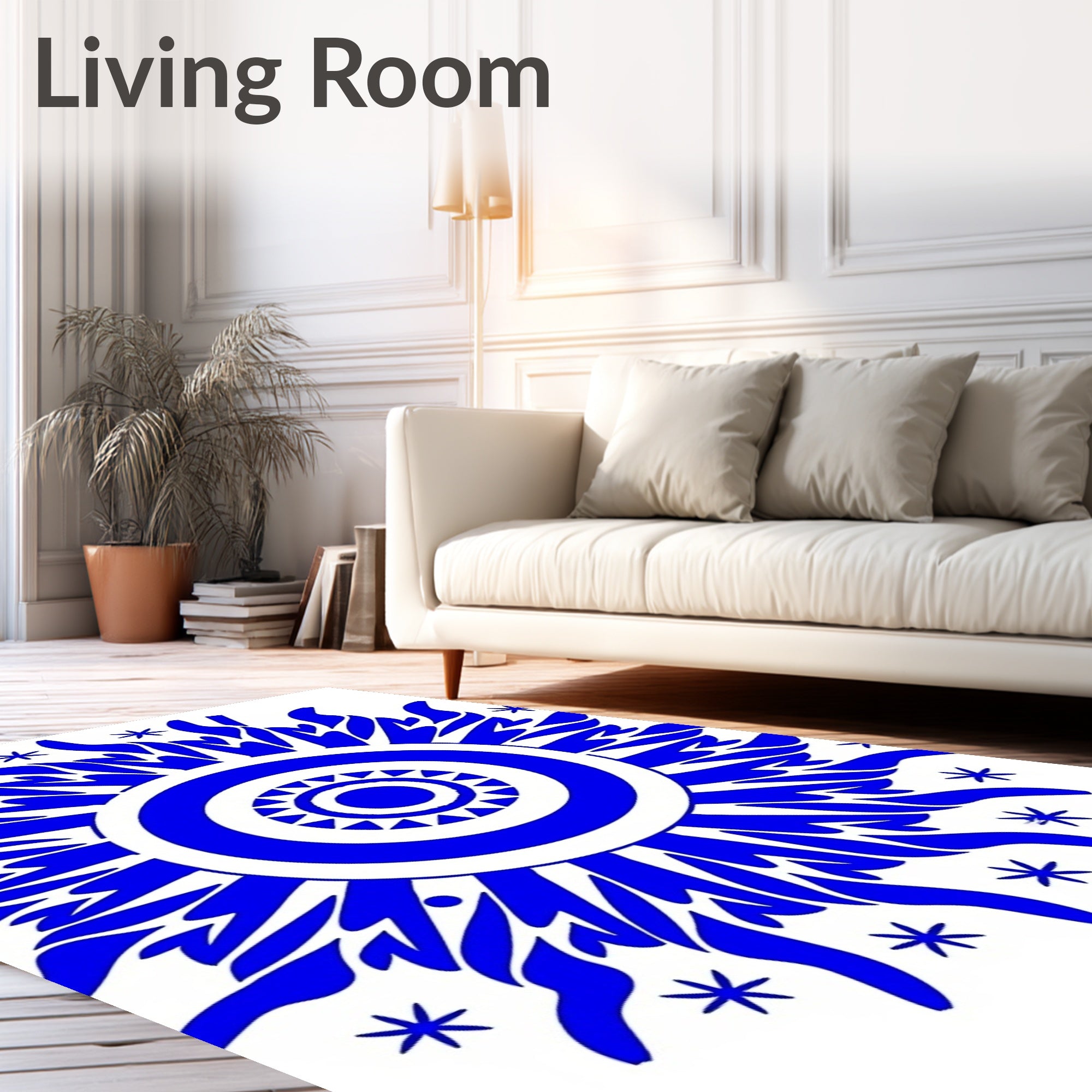 Vibrant Blue Sunburst Mandala Rug