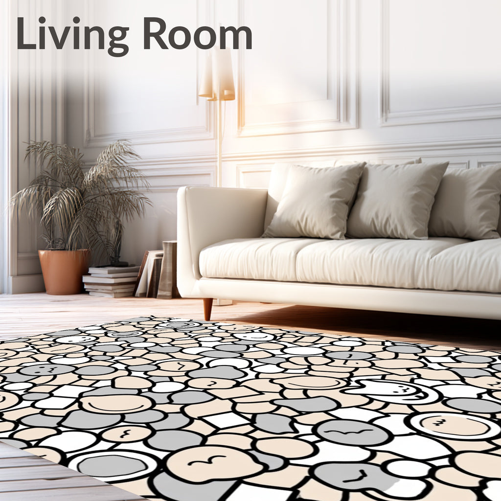 Cute Kawaii Cat Faces Scattered Elements Rug