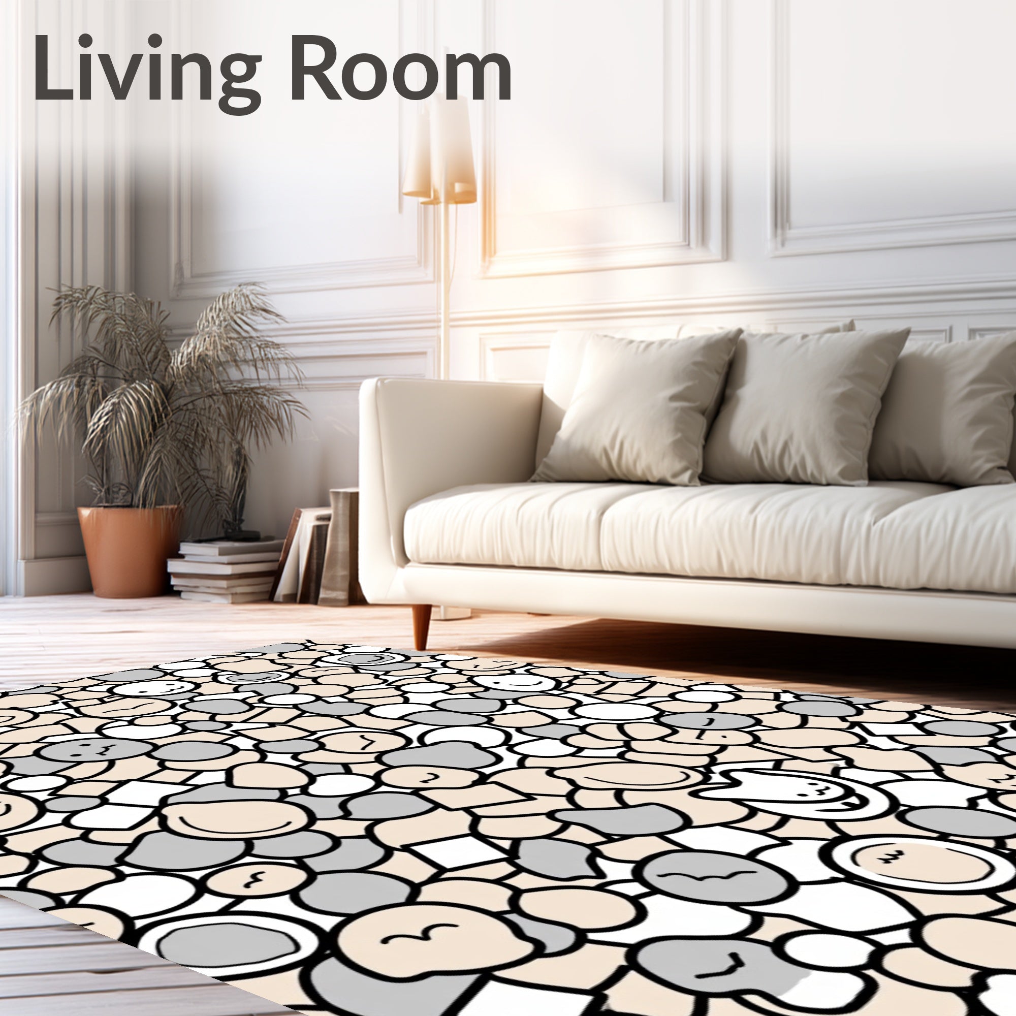 Cute Kawaii Cat Faces Scattered Elements Rug