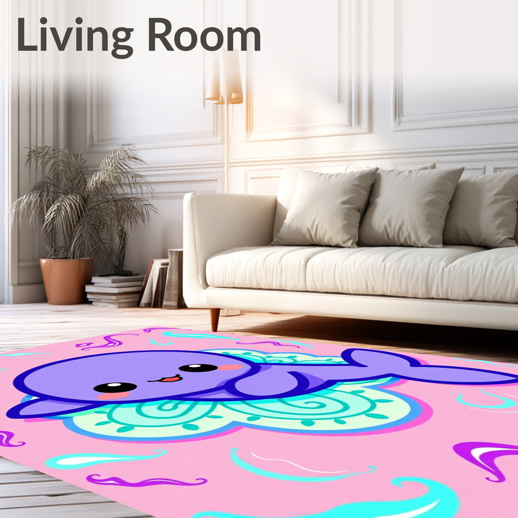 Cute Purple Whale Swirl Medallion Rug