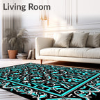 Bold Cyan Geometric Scrollwork Rug