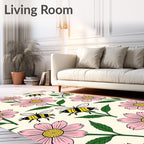 Pink Daisies Yellow Bees Garden Rug