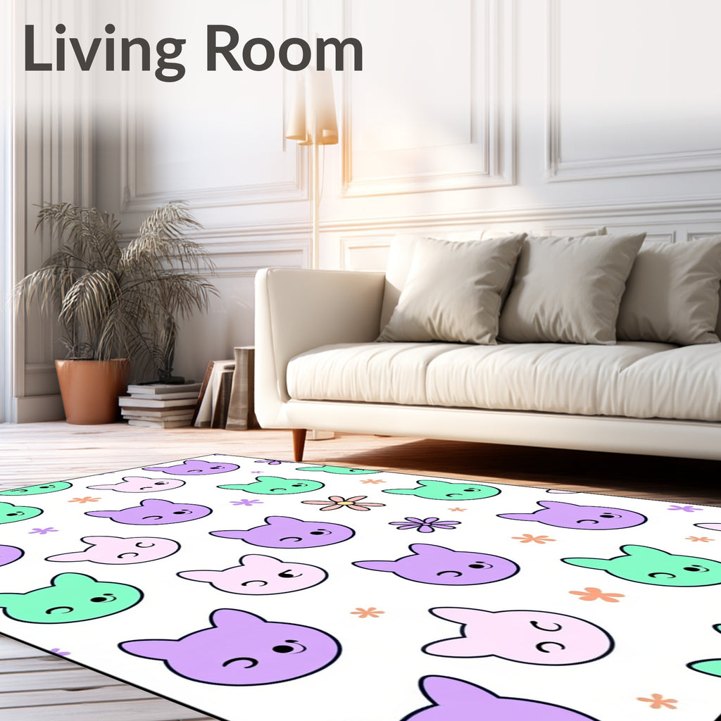 Kawaii Purple Mint Pink Bunny Flowers Rug