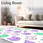 Kawaii Purple Mint Pink Bunny Flowers Rug
