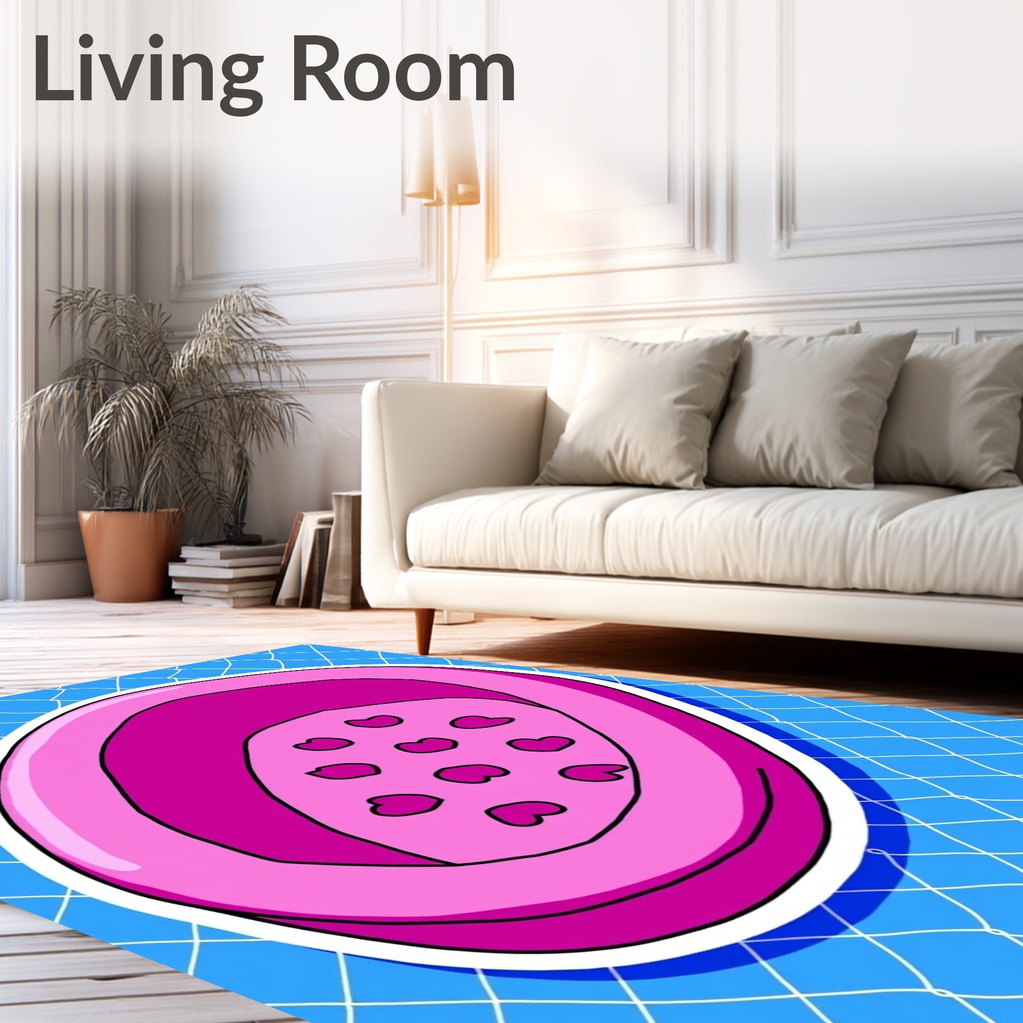 Pink Oval with Hearts Net Rug