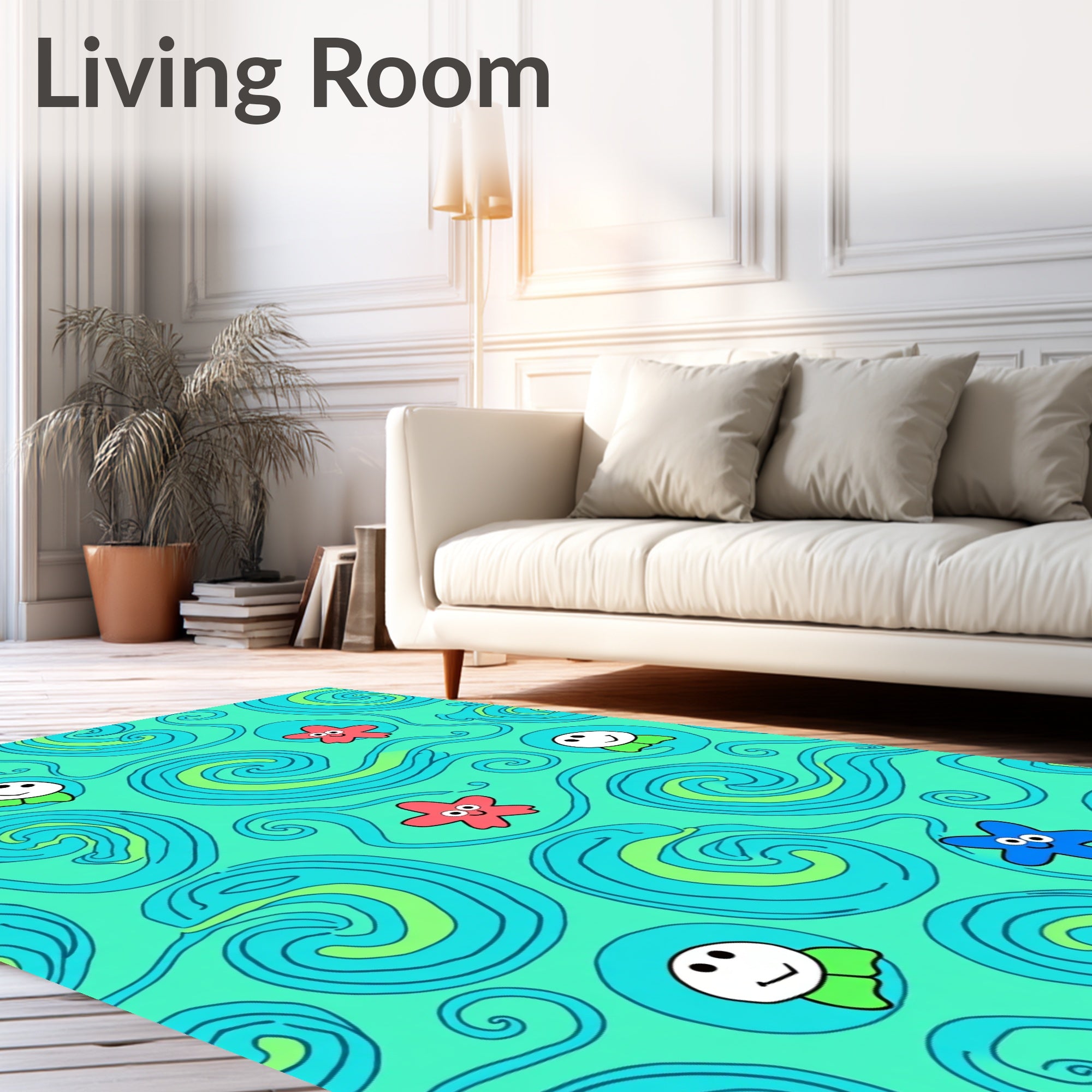 Oceanic Waves With Smiling Stars Rug
