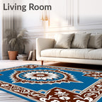 Blue Brown White Floral Mandala Rug
