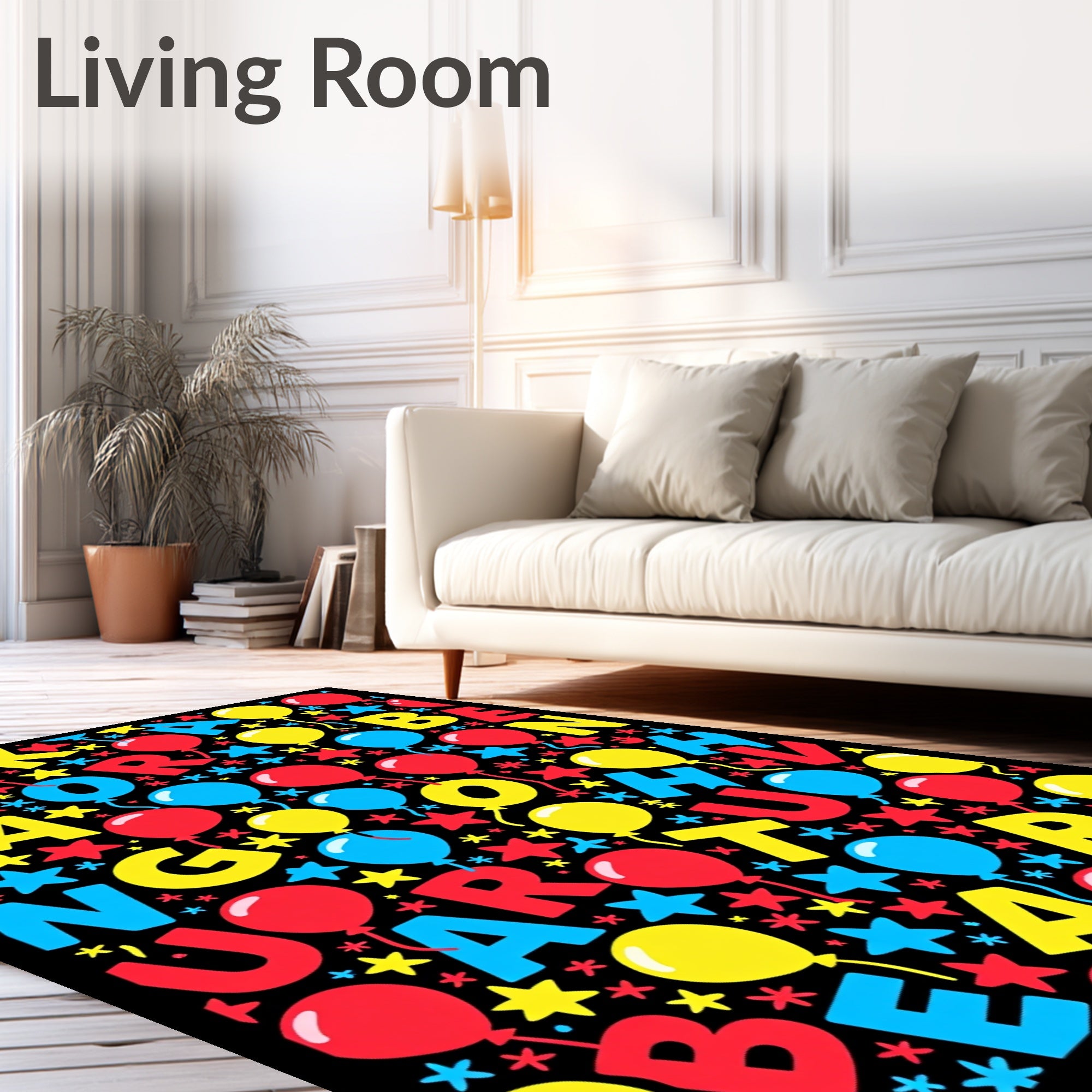Balloons Stars Letters Red Yellow Blue Rug