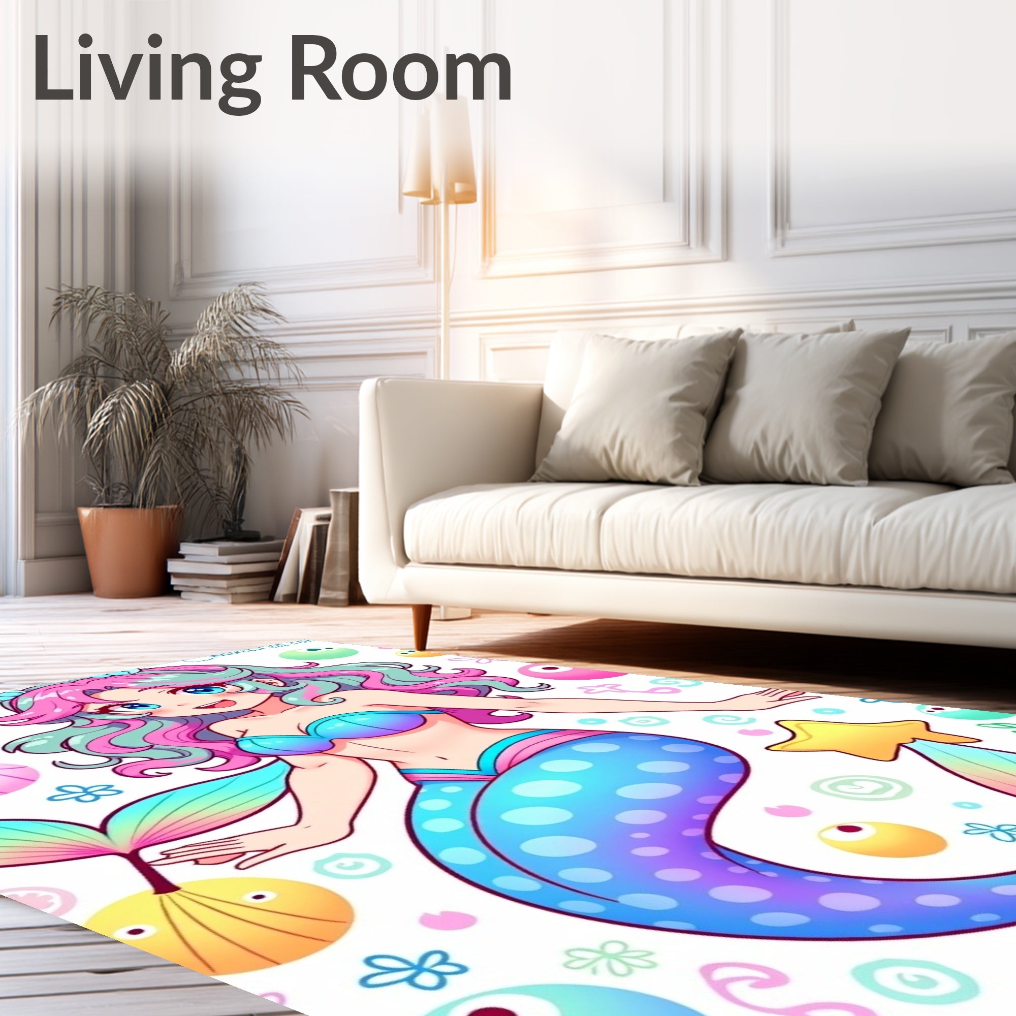 Kawaii Mermaid Rainbow Scales Bubbles Rug