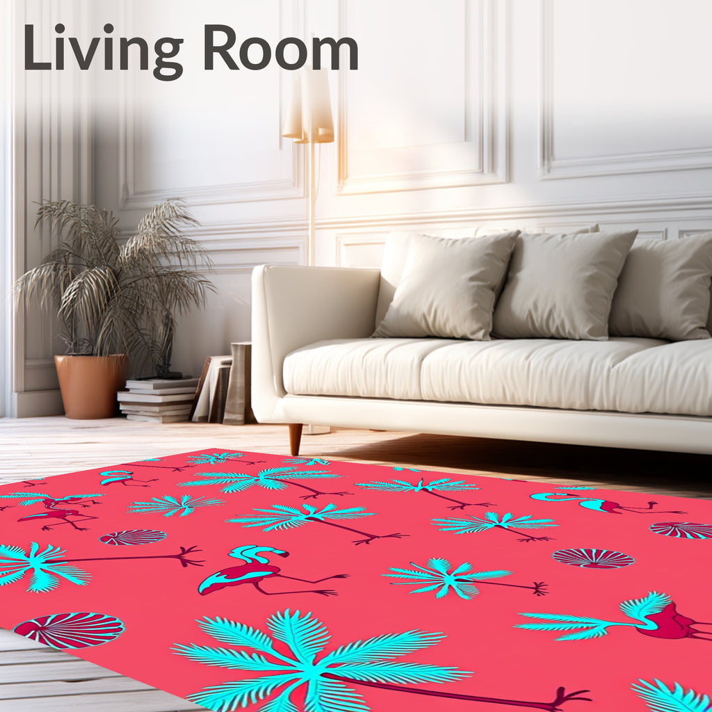 Tropical Flamingo Palm Tree Coral Rug