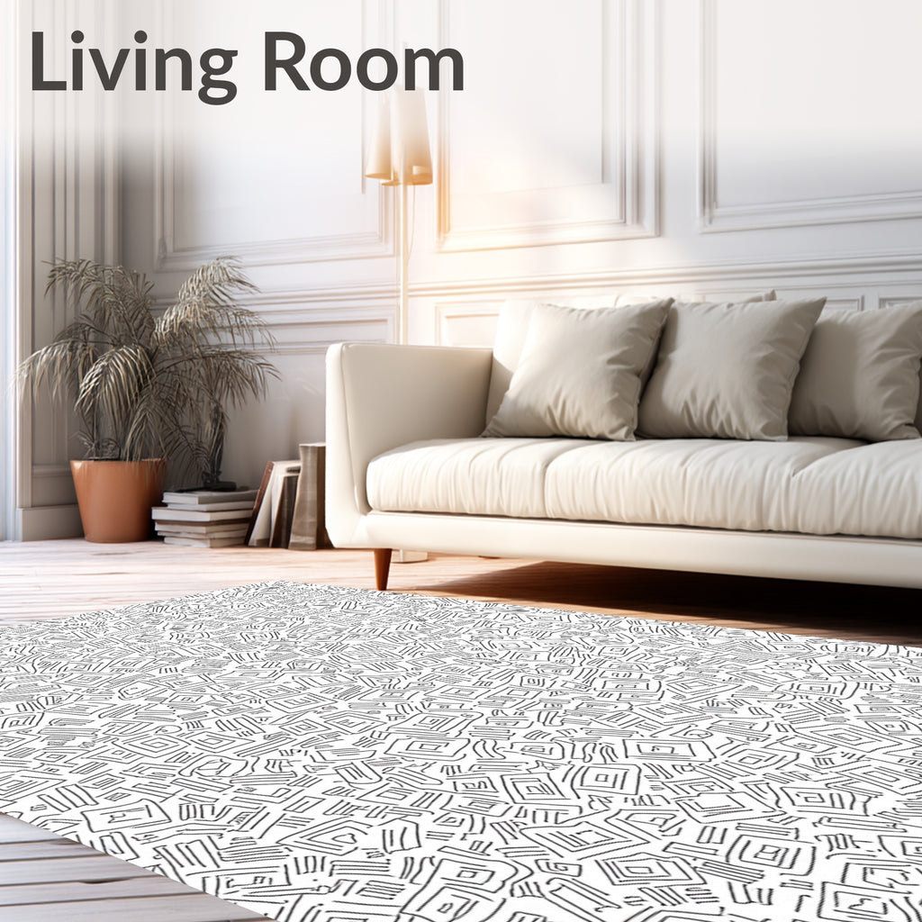 Abstract Hand Drawn Square Maze Rug