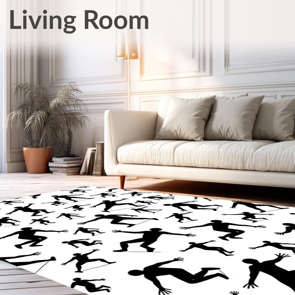 Black Silhouette Figures Dynamic Movement Rug