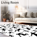 Black Silhouette Figures Dynamic Movement Rug
