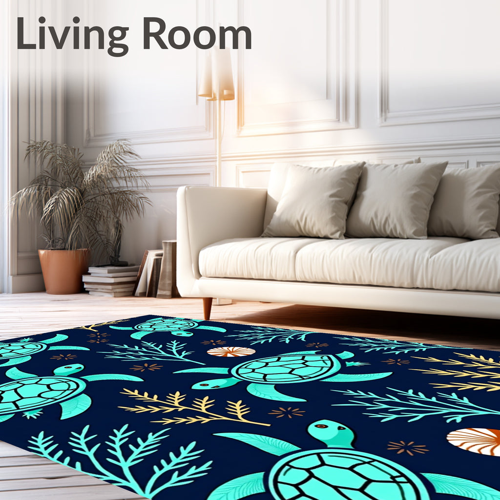Aqua Turtle Coral Navy Garden Rug