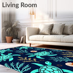 Aqua Turtle Coral Navy Garden Rug