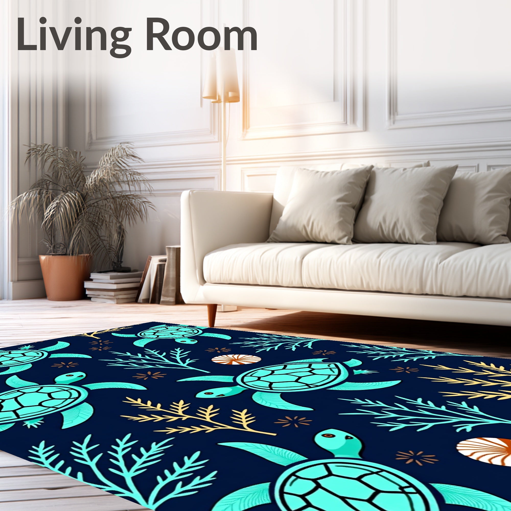 Aqua Turtle Coral Navy Garden Rug