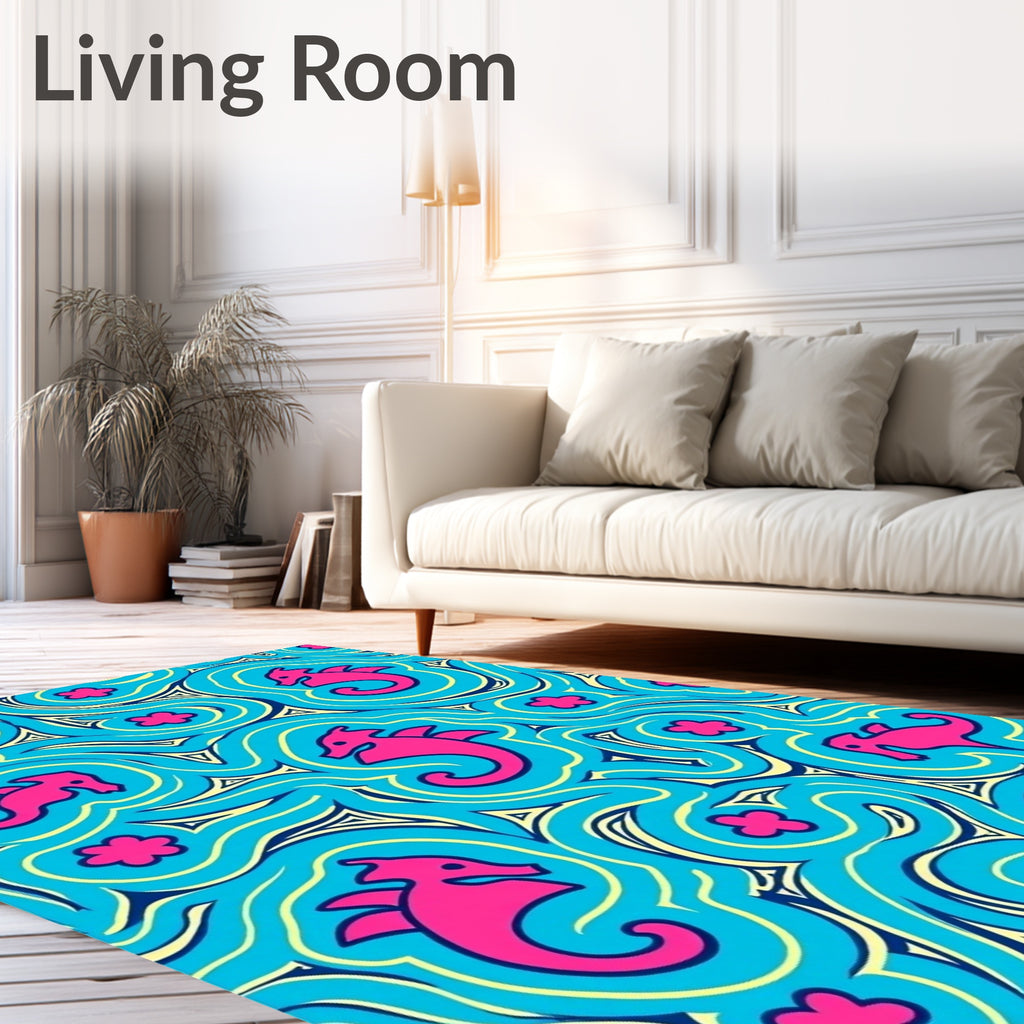 Pink Seahorse Swirls Aqua Rug