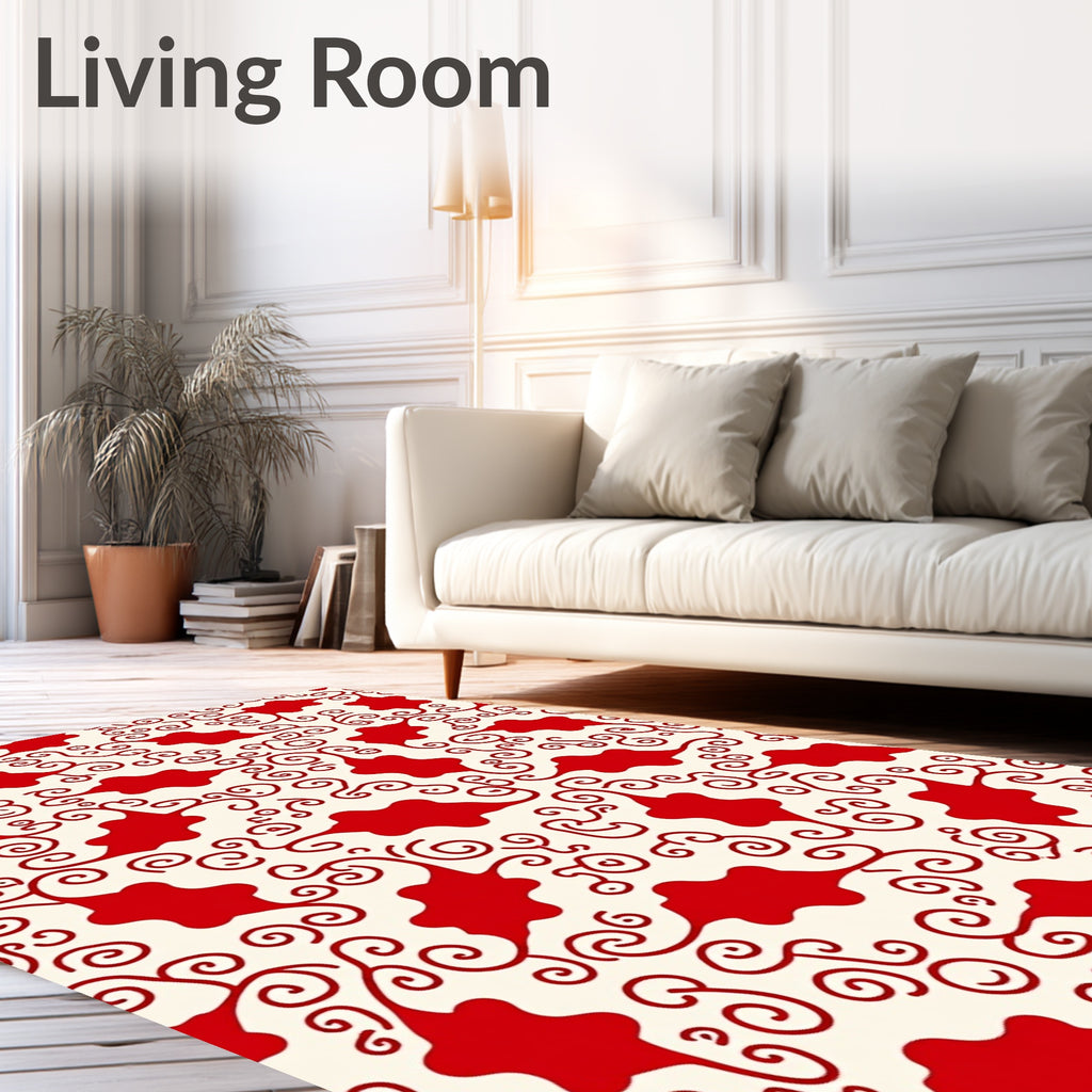 Crimson Swirl Red Organic Flourish Rug
