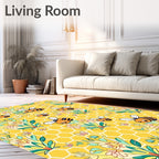 Whimsical Yellow Honeycomb Bee Bloom Rug