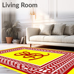 Bold Red Script Monogrammed Yellow Rug