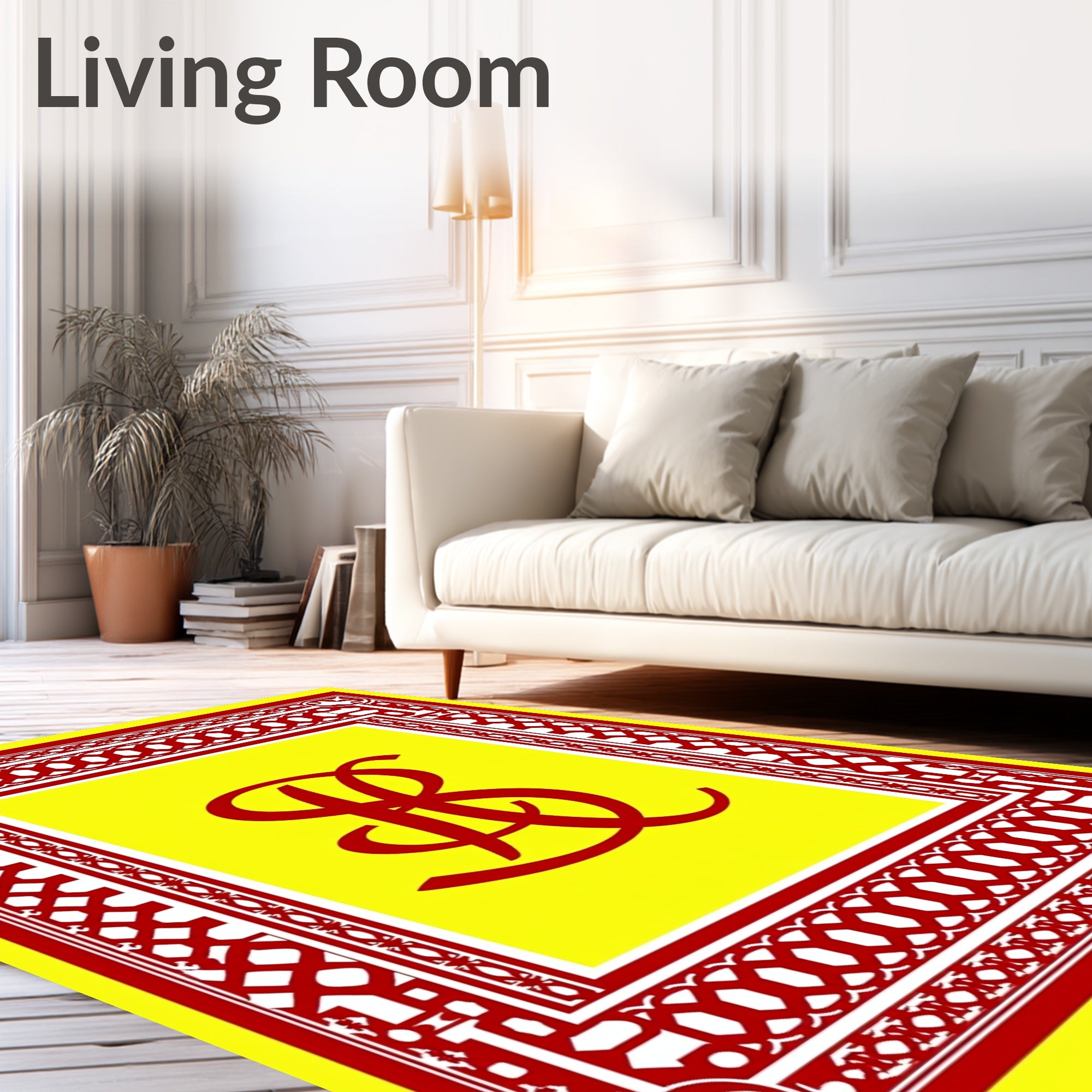 Bold Red Script Monogrammed Yellow Rug