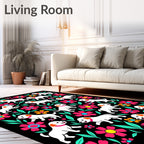 Happy White Dogs Floral Collage Rug