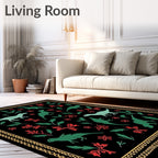Durable Dinosaurs Red Floral Black Rug