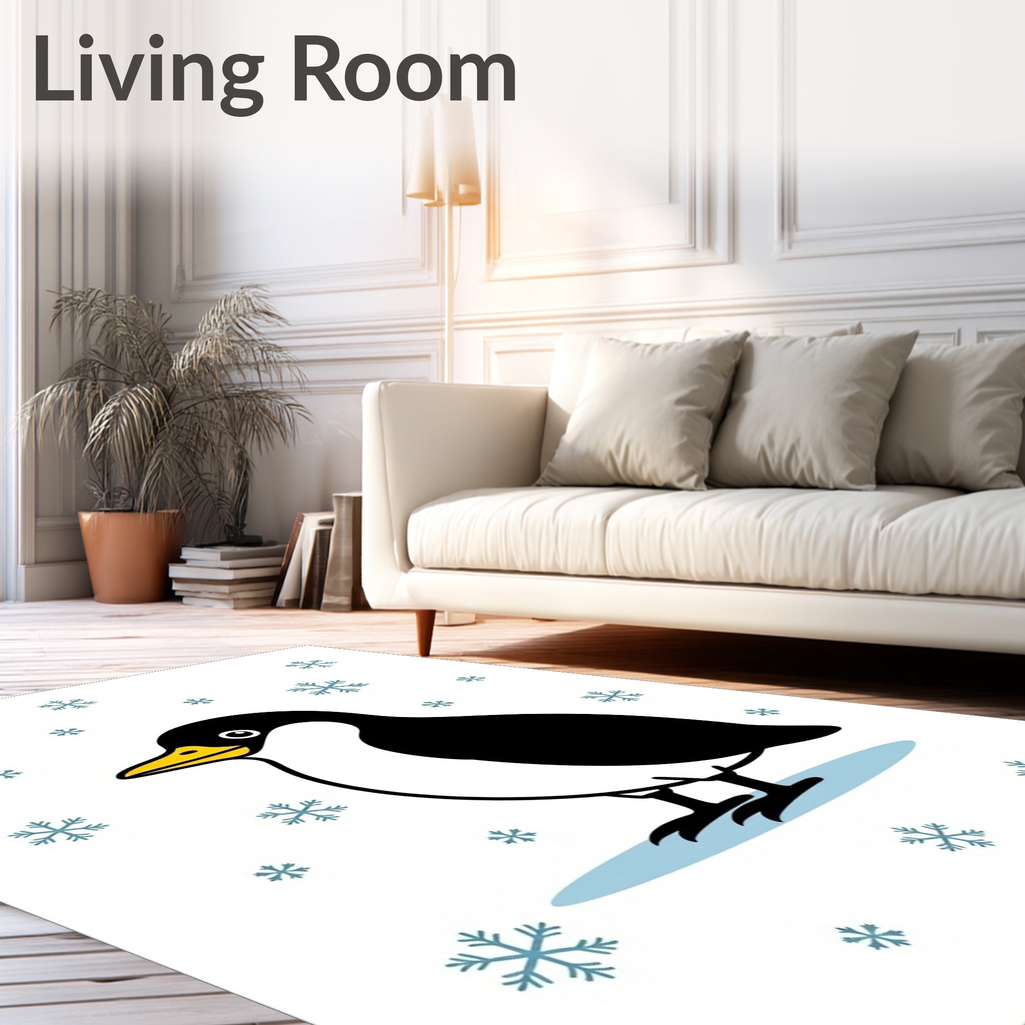 Cute Penguin Snowfall Circle Rug