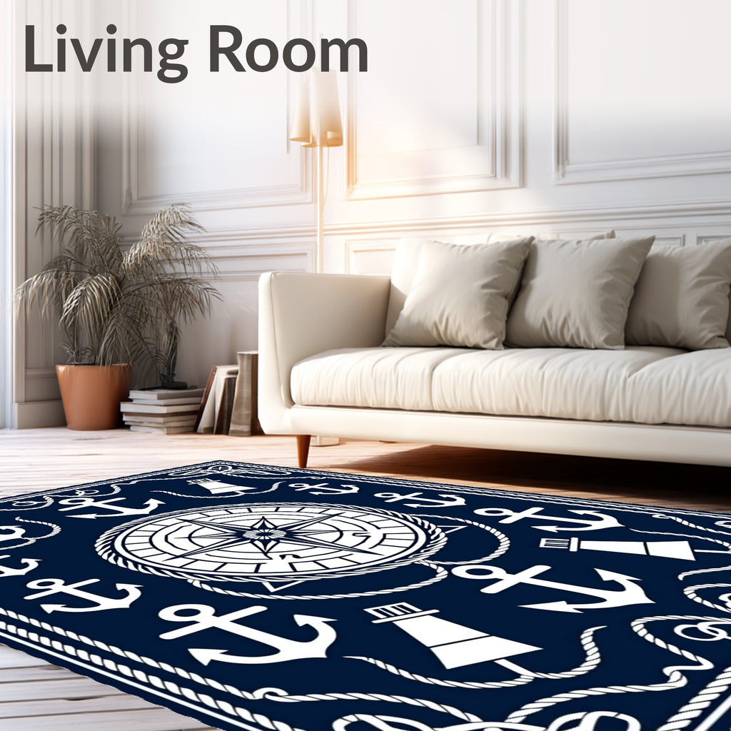 Nautical Navy Anchor Compass Rose Rug