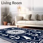Nautical Navy Anchor Compass Rose Rug