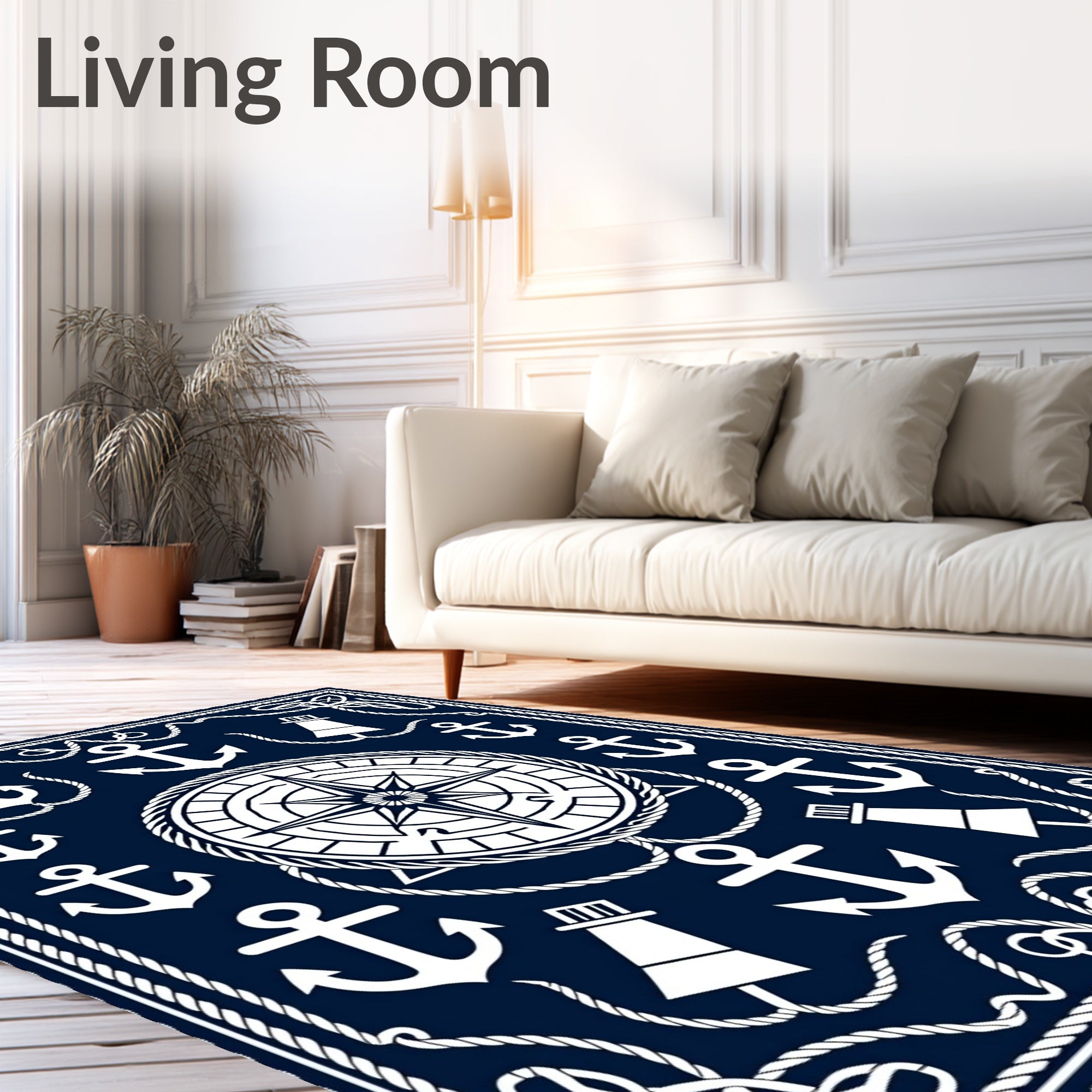 Nautical Navy Anchor Compass Rose Rug