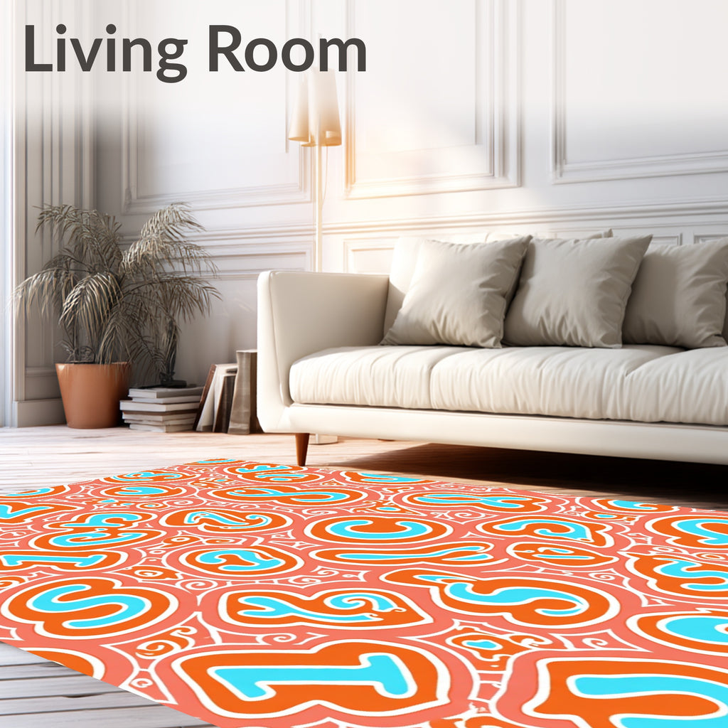 Playful Orange Blue Number Collage Rug