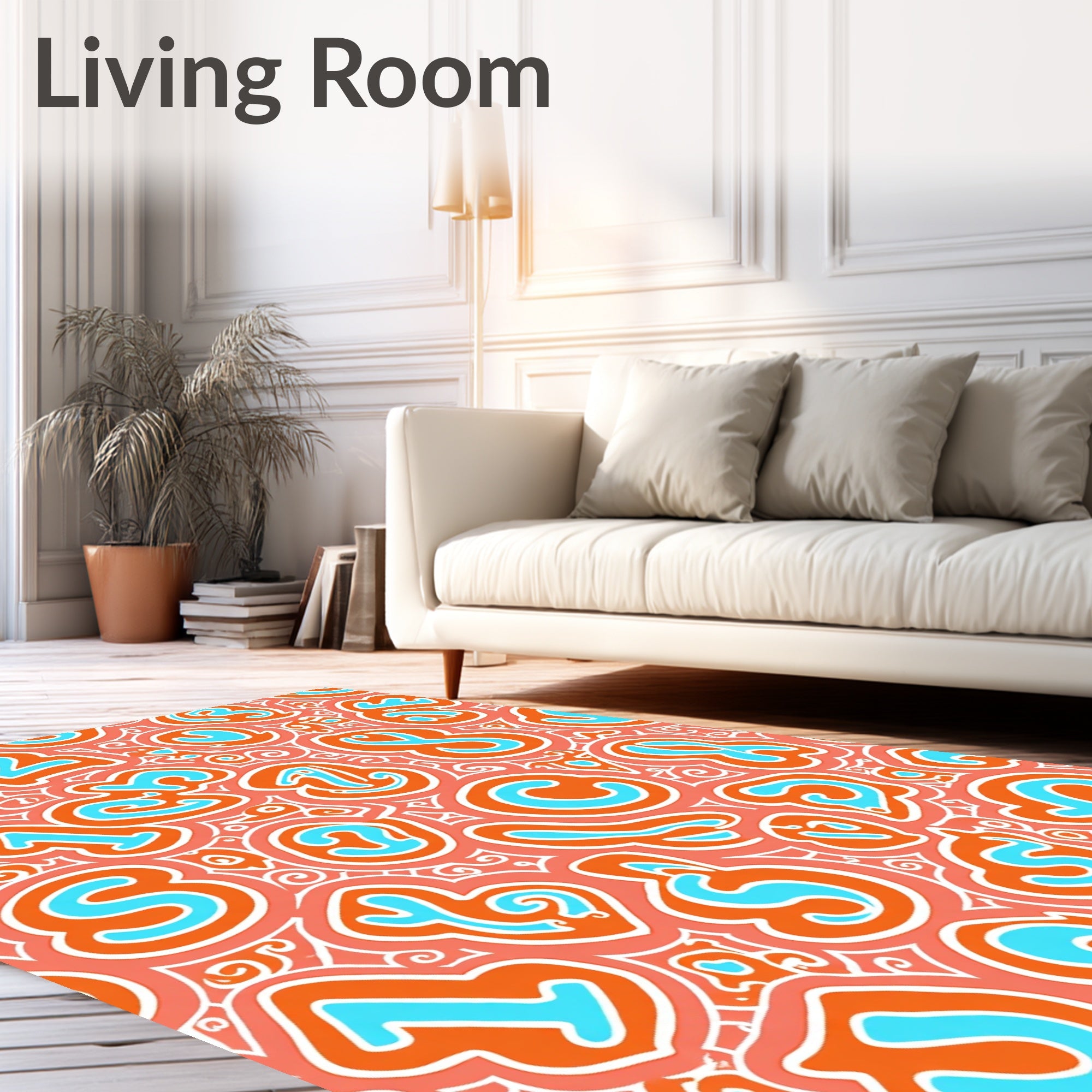 Playful Orange Blue Number Collage Rug