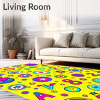 Vibrant Yellow Cartoon Fun Symbols Rug