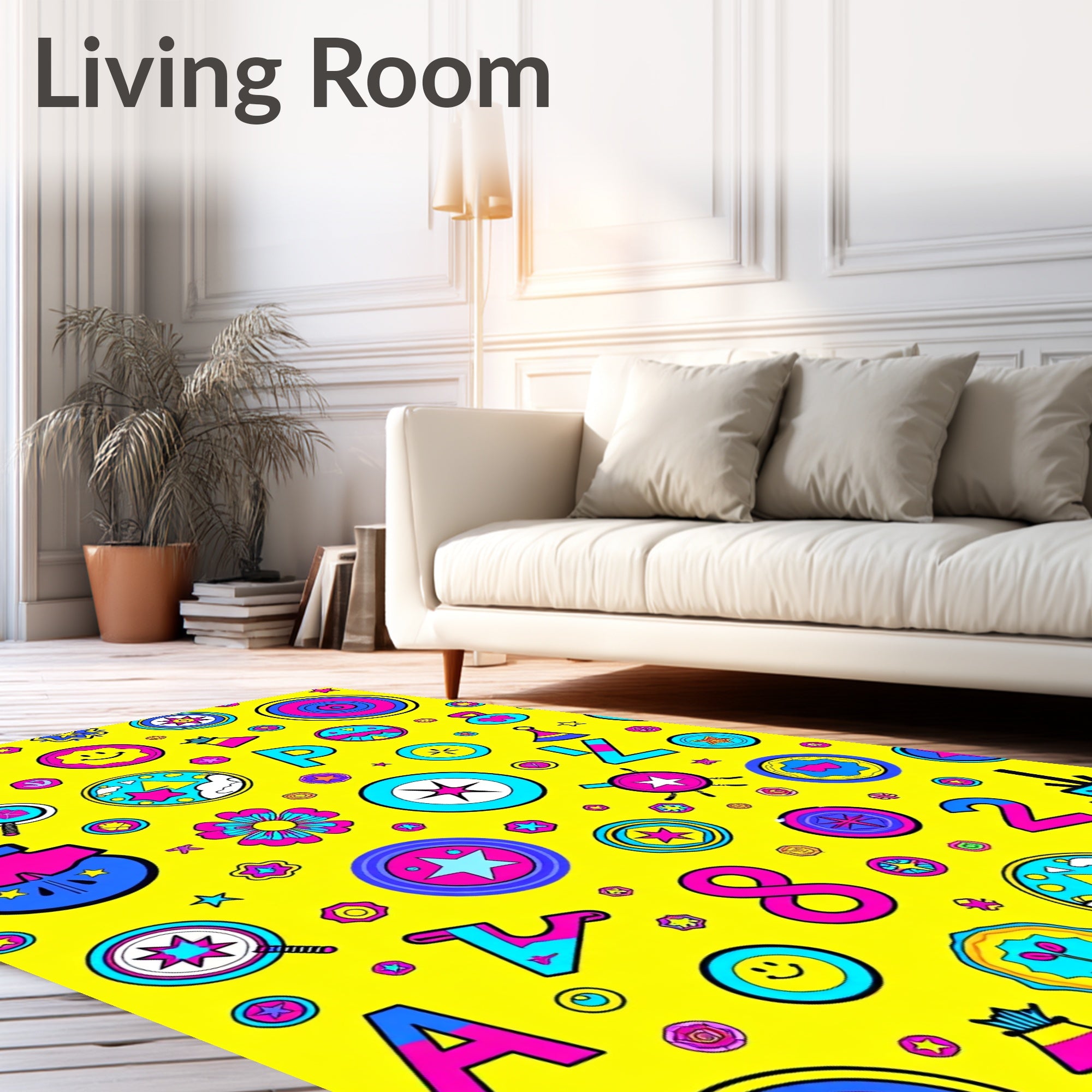 Vibrant Yellow Cartoon Fun Symbols Rug