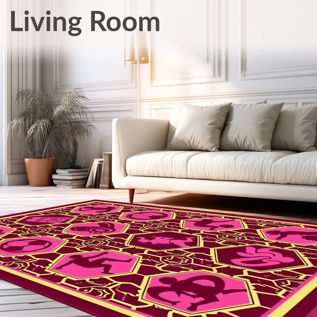 Pink and Burgundy Geometric Sports Hexagons Rug