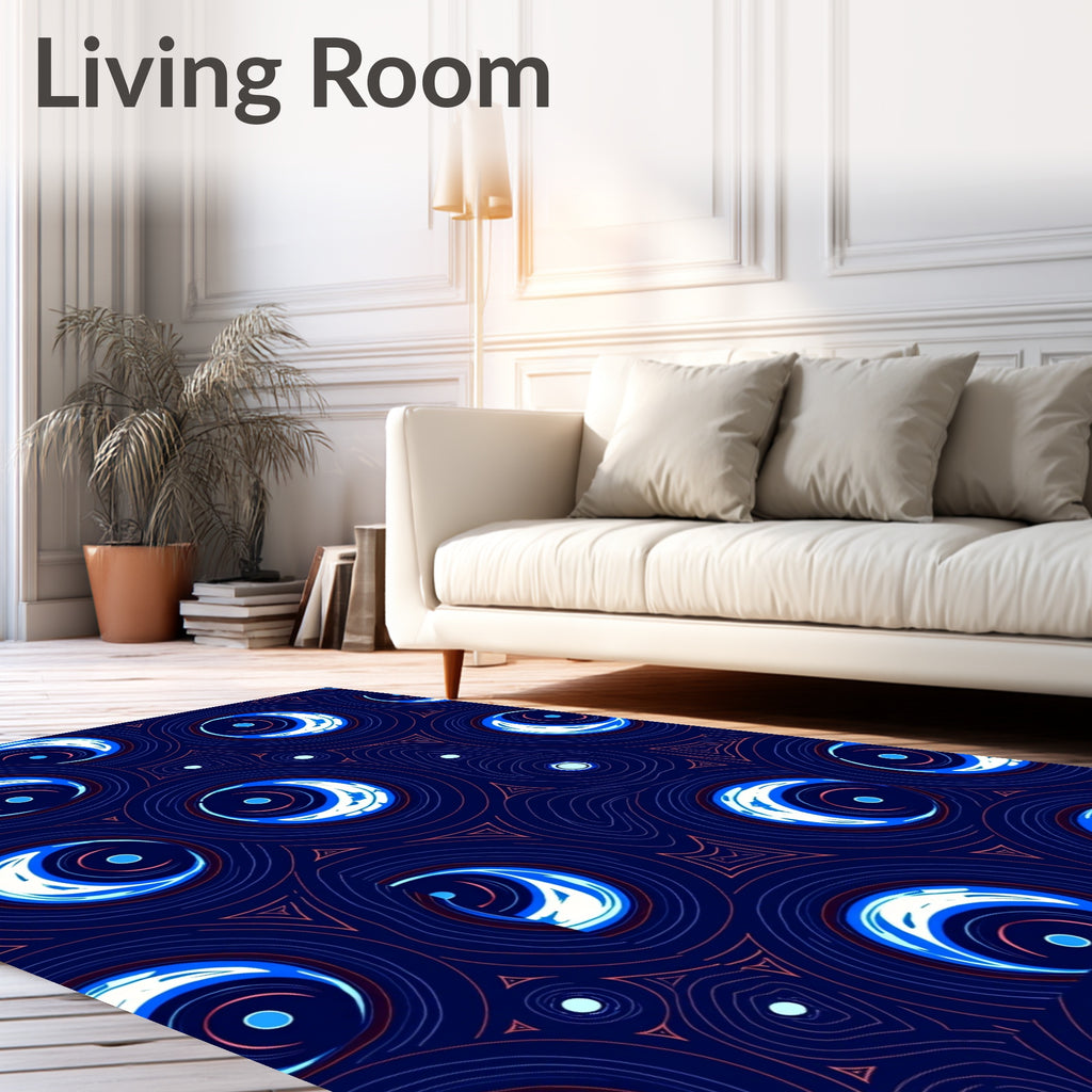 Midnight Blue Crescent Swirl Rings Rug