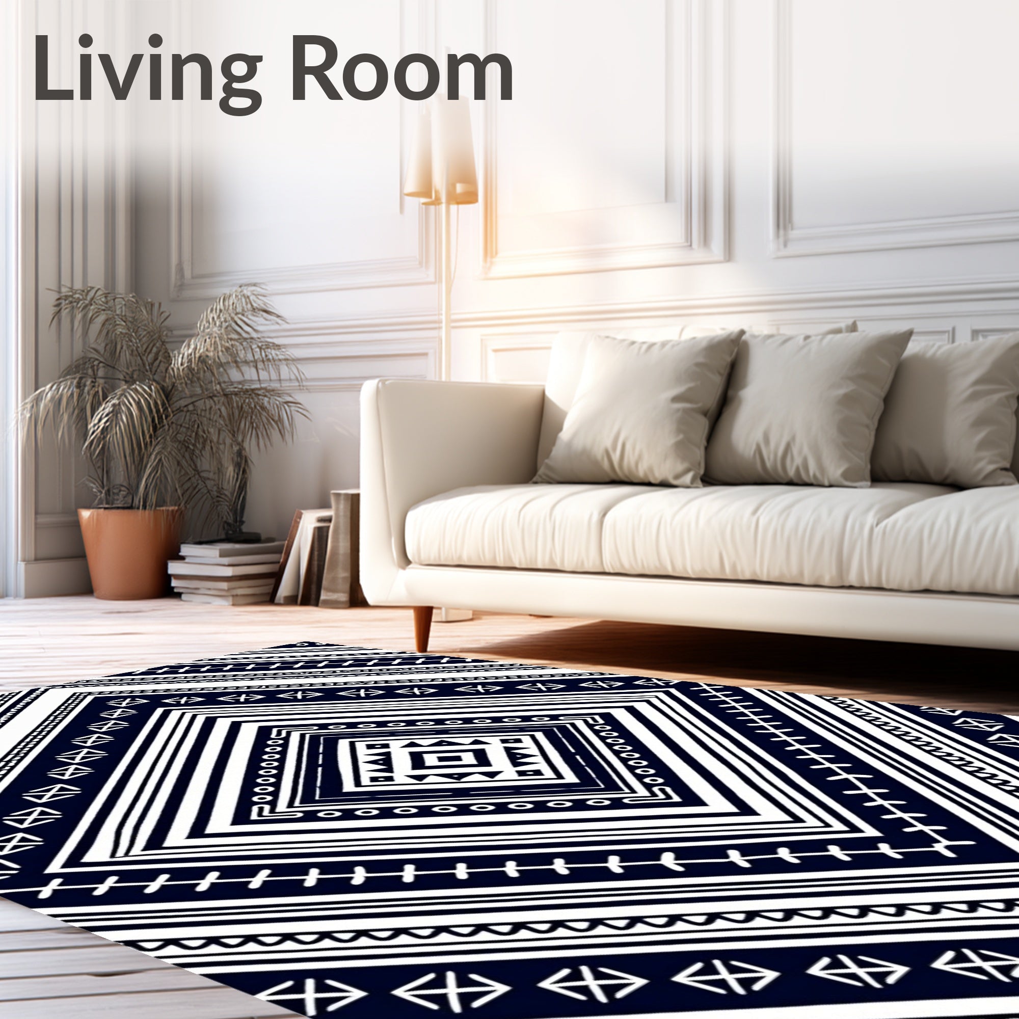 Tribal Geometric Rhombus Black White Rug