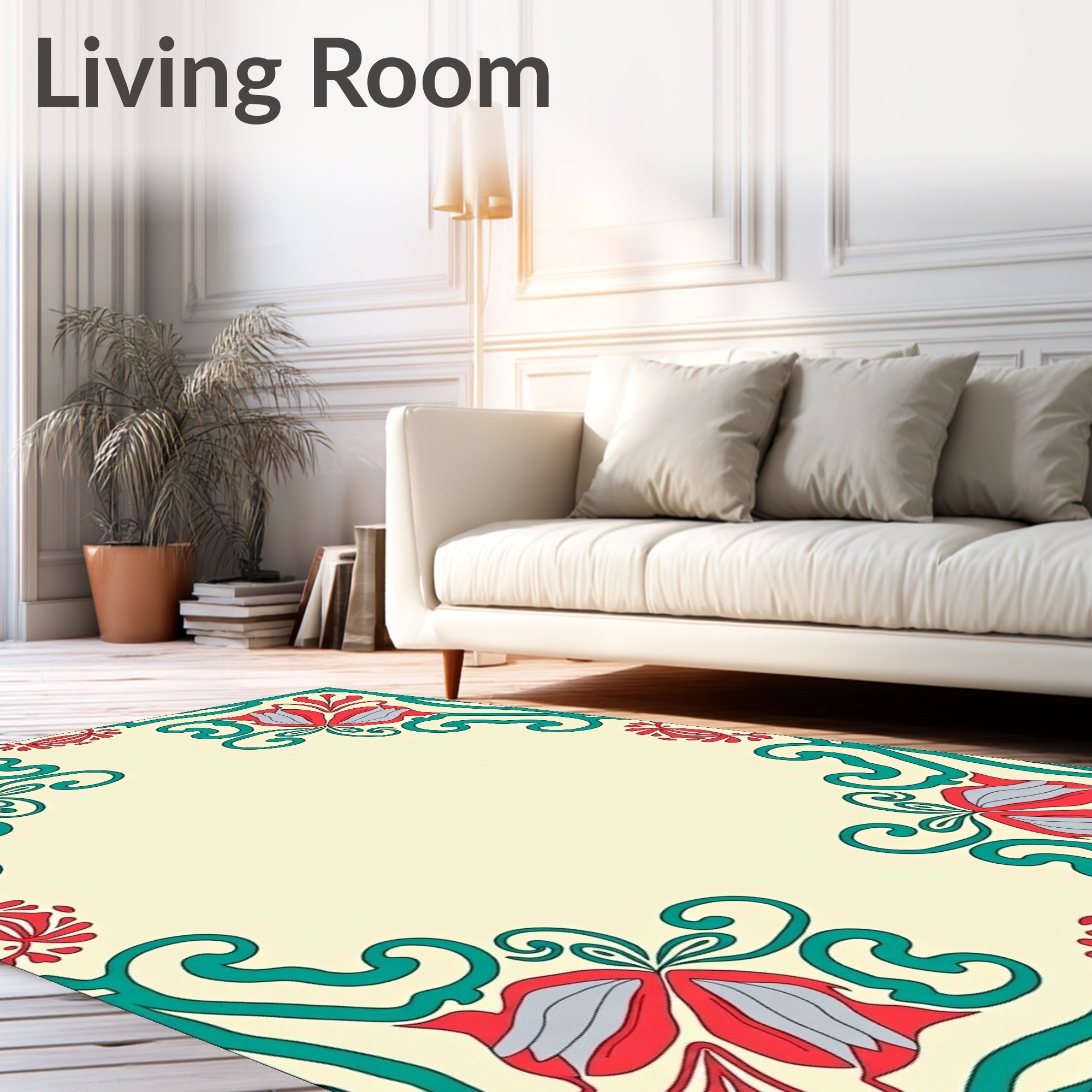 Coral Teal Floral Corner Accents Rug