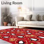 Red Christmas Penguins Snowflakes Reindeer Holly Rug