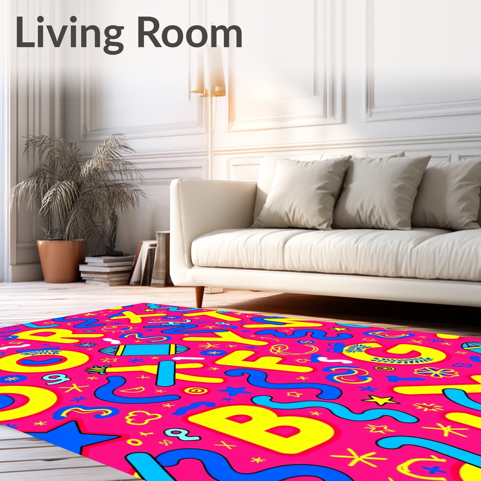 Vibrant Pink Blue Yellow Alphabet Fun Rug