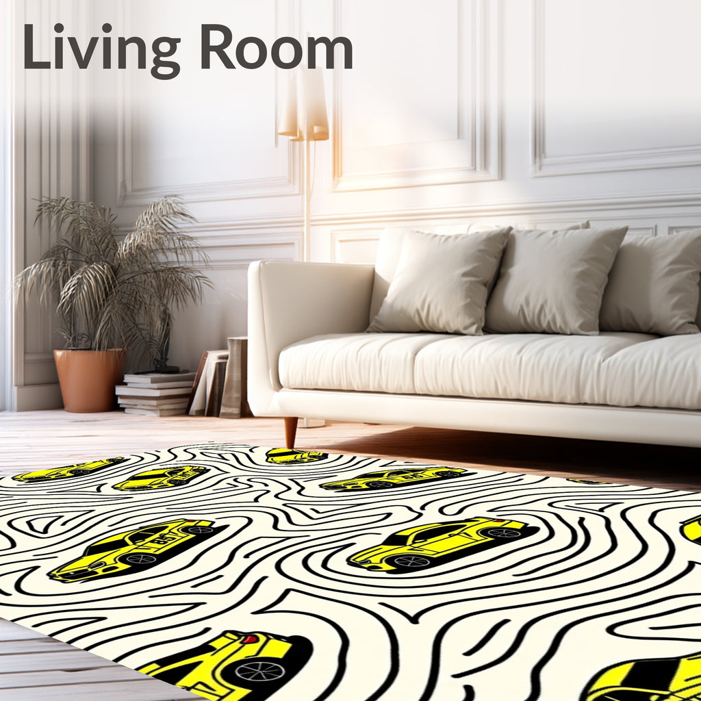 Yellow Racing Cars Abstract Lines Rug