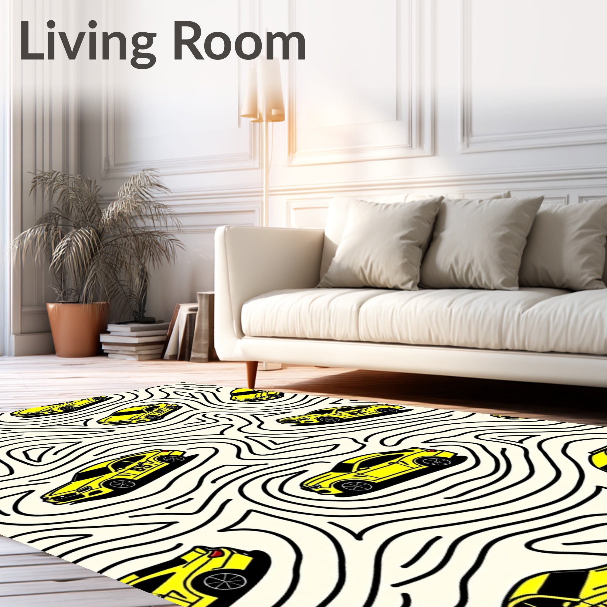 Yellow Racing Cars Abstract Lines Rug