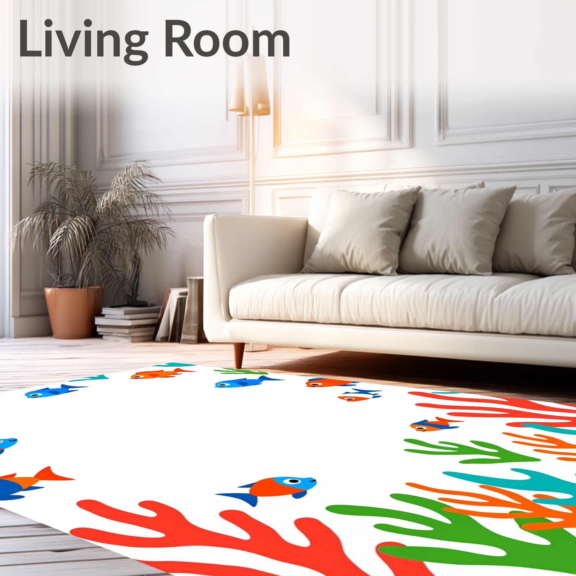 Bright Orange Blue Fish Coral Reef Rug