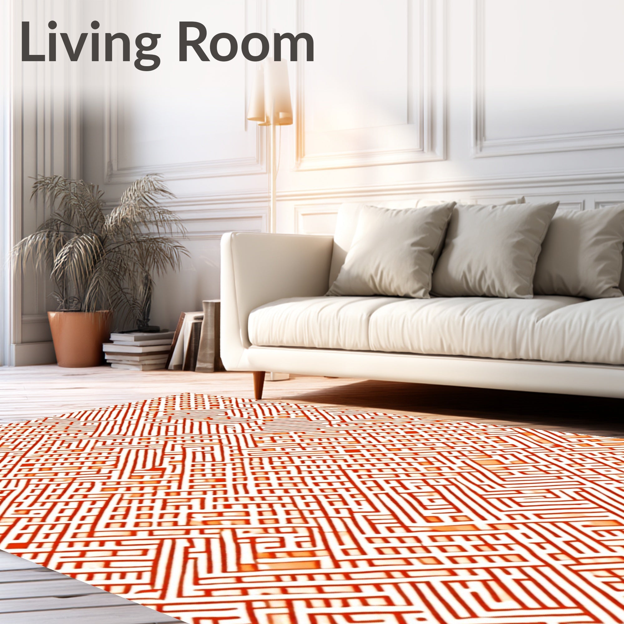 Red White Abstract Labyrinth Rug