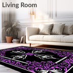 Ornate Violet Floral Medallion Black Rug